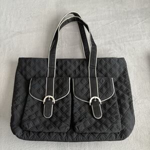 Vera Bradley Tote Handbag Black Microfiber Quilted Fabric Purse